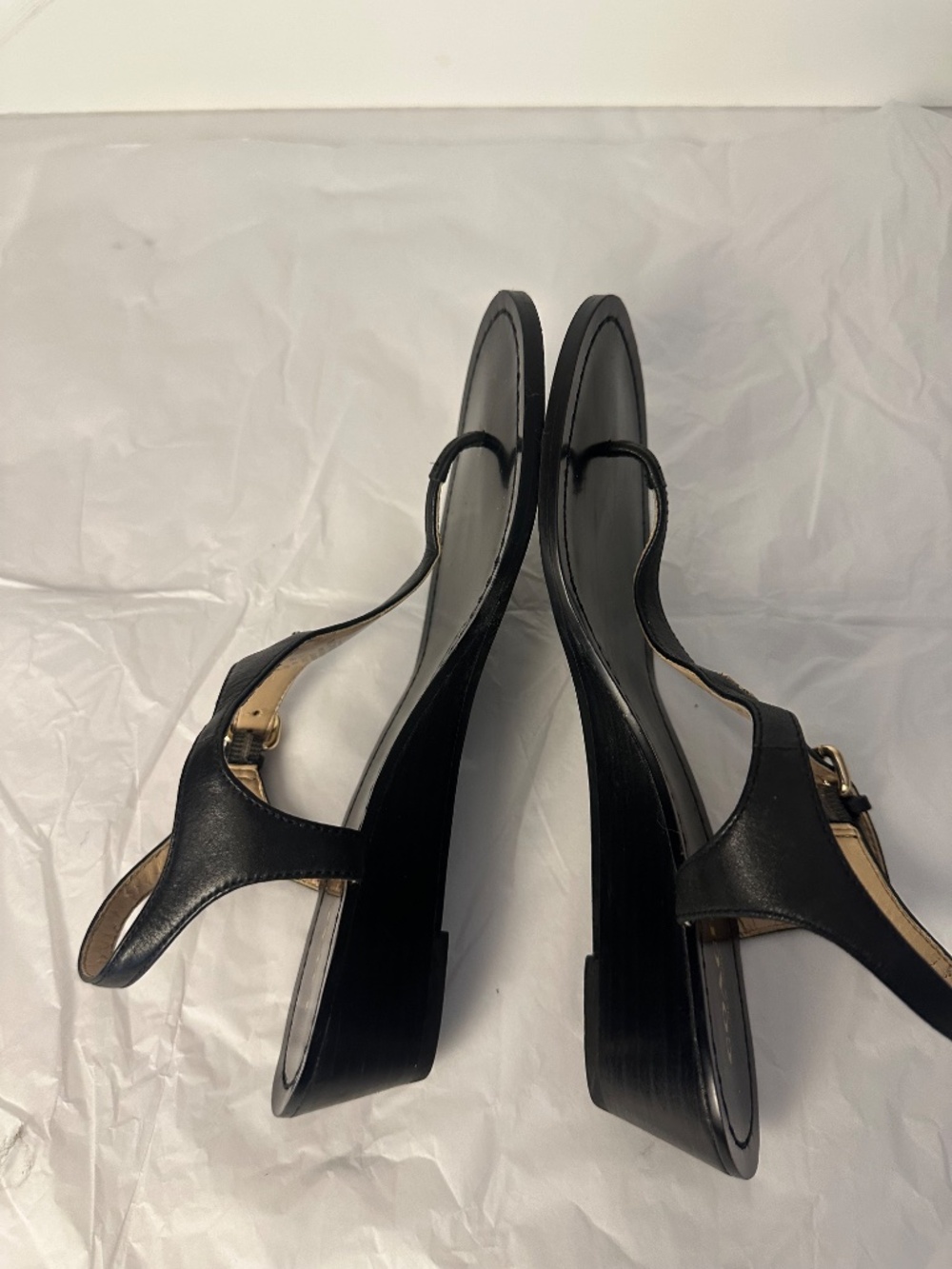 Coach black leather sandals with gold hardware in US 7B - Picture 2 of 5